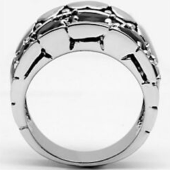 Silver Art Deco Statement Cocktail Ring Sz 6 8 Goth Gothic Onyx Black Stone - Picture 3 of 8